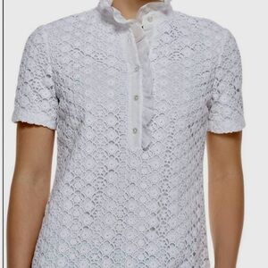 Tory Burch Lidia White Lace Polo Top NWT Size Xl Extra Large